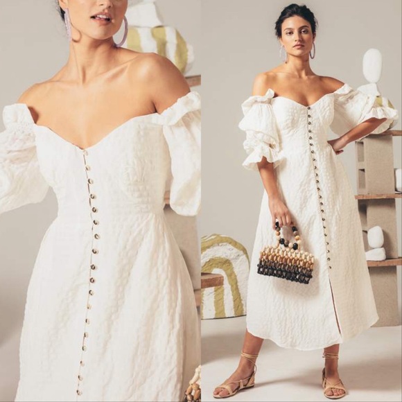 Cult Gaia Simona Seersucker Linen Midi Dress - Picture 1 of 7